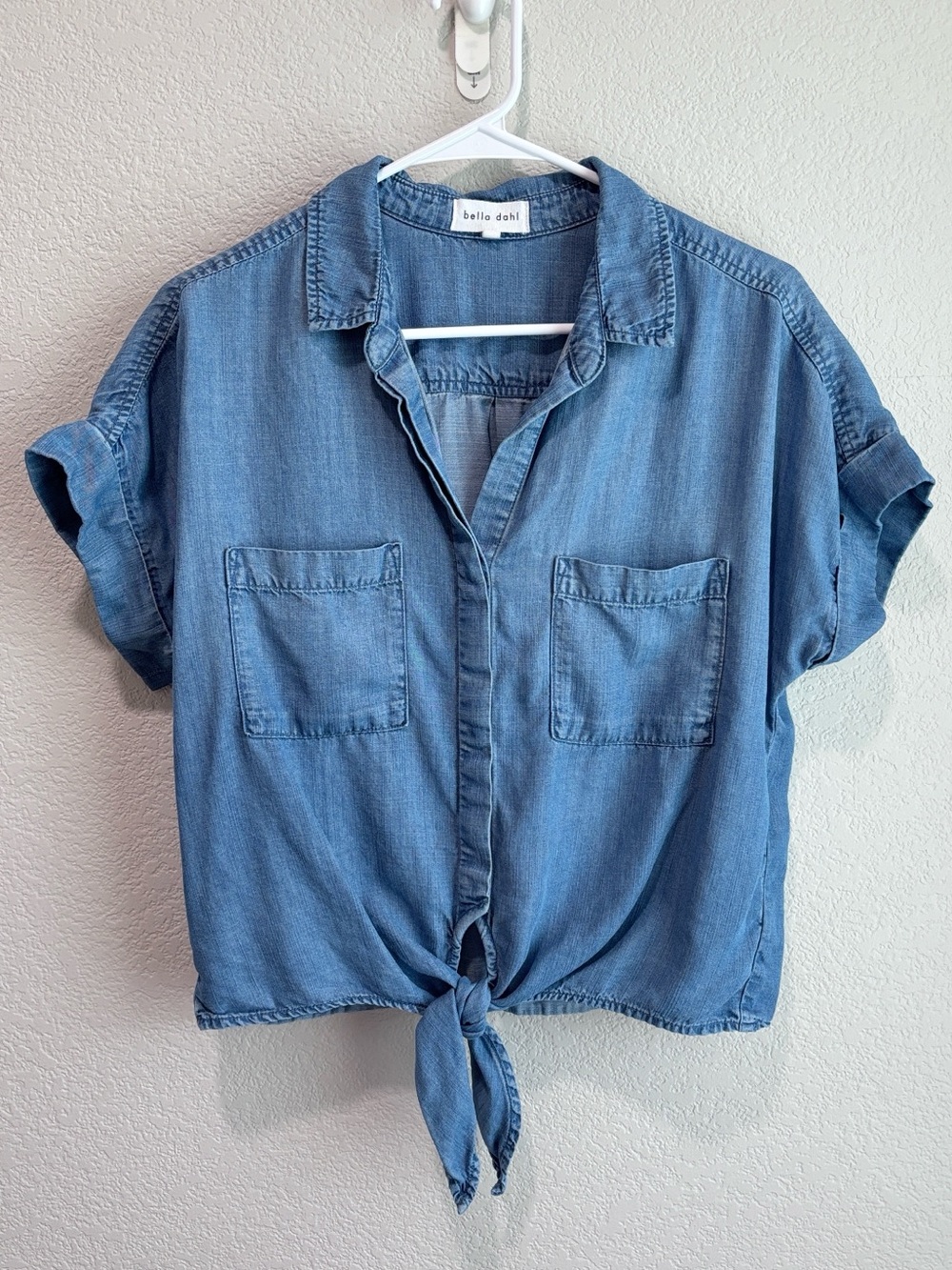 Bella Dahl Cap Sleeve Tie Front Shirt Chambray Blue Women’s Size Medium